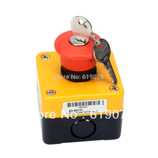 Mushroom head elevator emergency stop button switch with key box   1NC power emergency switch